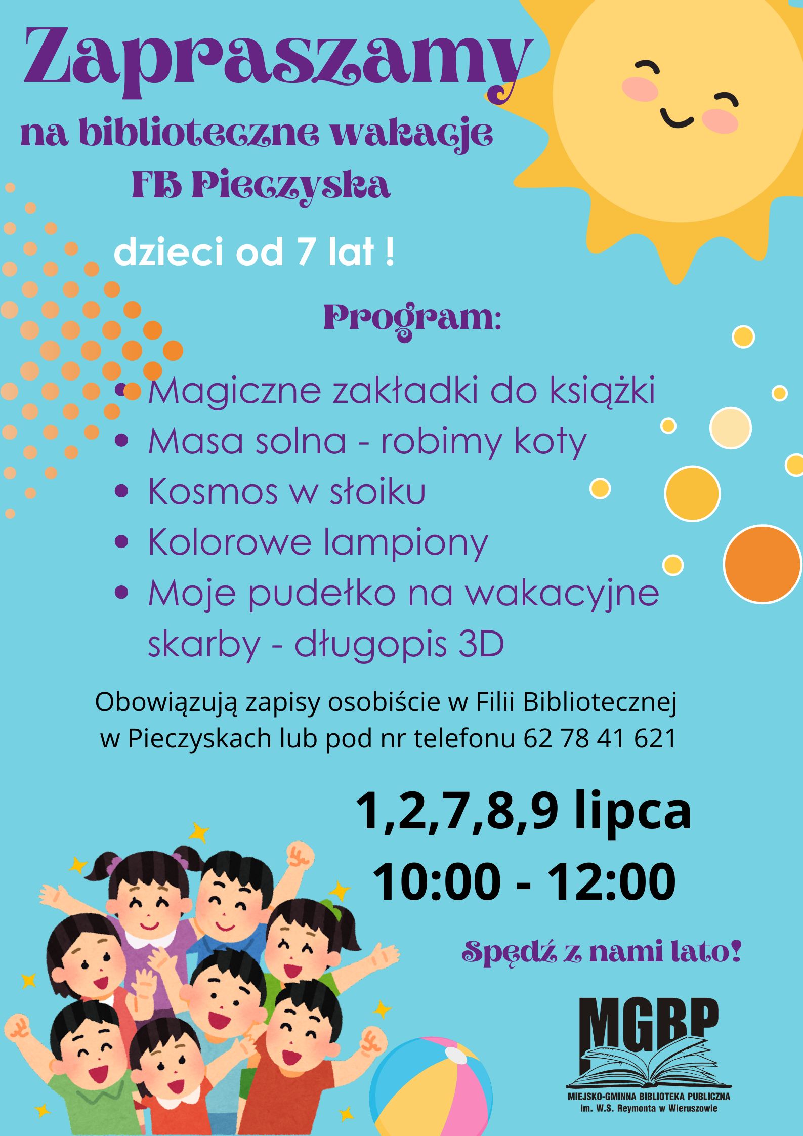 Zajęcia wakacyjne w Filii Bibliotecznej w Pieczyskach – zaproszenie