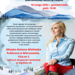 plakat zachęcający do spotkania autorskiego z Angeliką Chrapkiewicz-Gądek