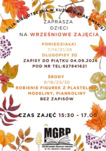 Plakat z&nbsp;zaproszeniem na&nbsp;wrześniowe zajęcia