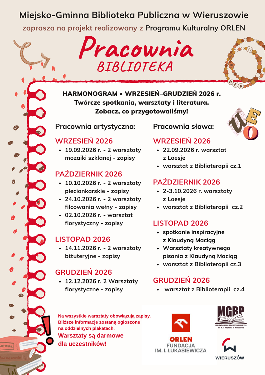 Biblioteka – Pracownia! – UWAGA! – rusza nowy projekt z Programu Kulturalny Orlen! Biblioteka – Pracownia! – UWAGA! – rusza nowy projekt z Programu Kulturalny Orlen!